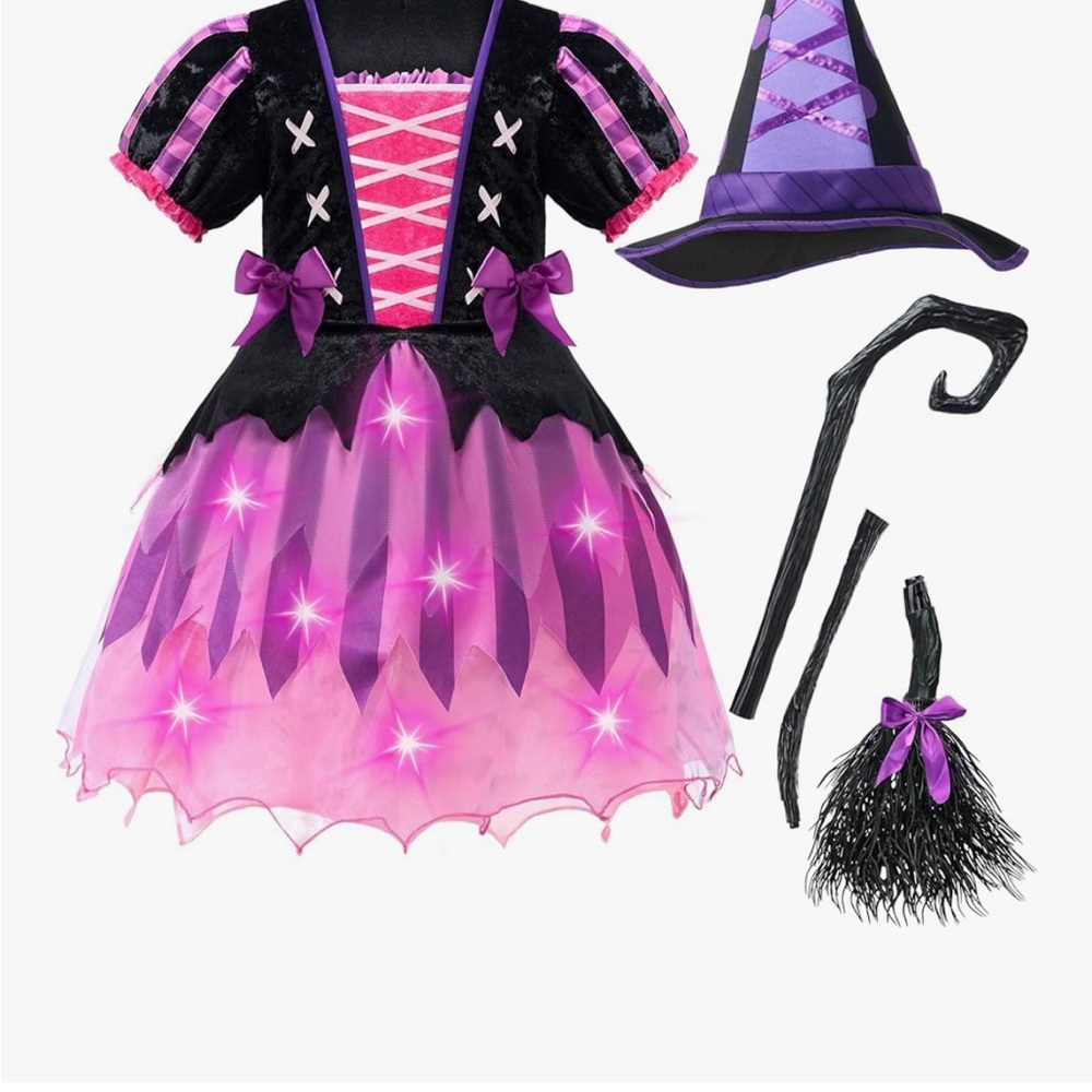 Magical Kids Witch Costume - Black, Pink, and Purple